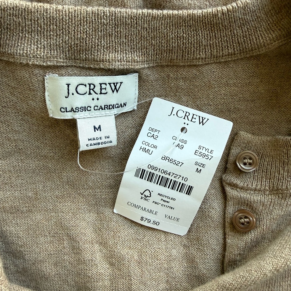 J. Crew Women's Taupe Button-Front Cardigan - Picture 3 of 3